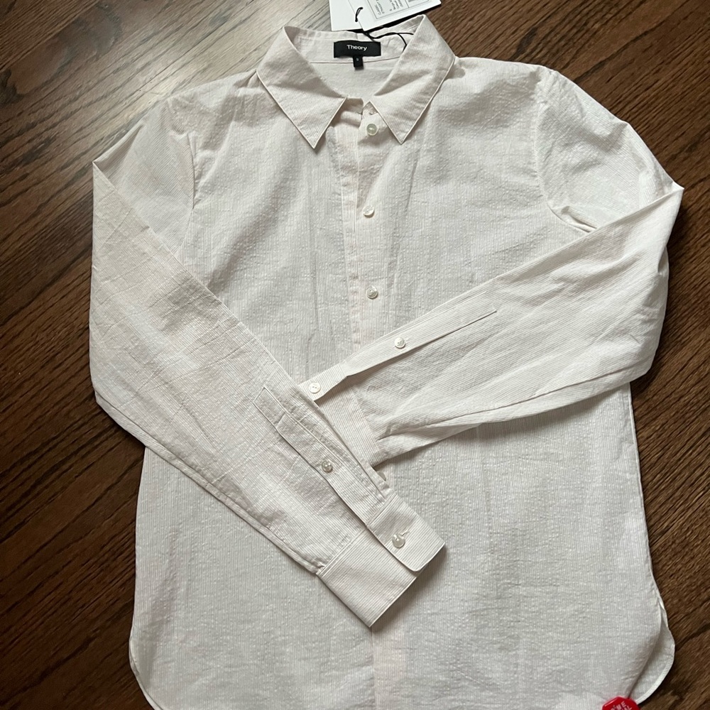 Classic straight THEORY shirt white with beige stripes. Size S